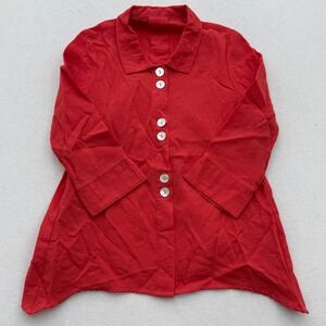 Fridaze Linen Red Tunic Shirt Top Womens XS S-Small Button Front Mother of Pearl
